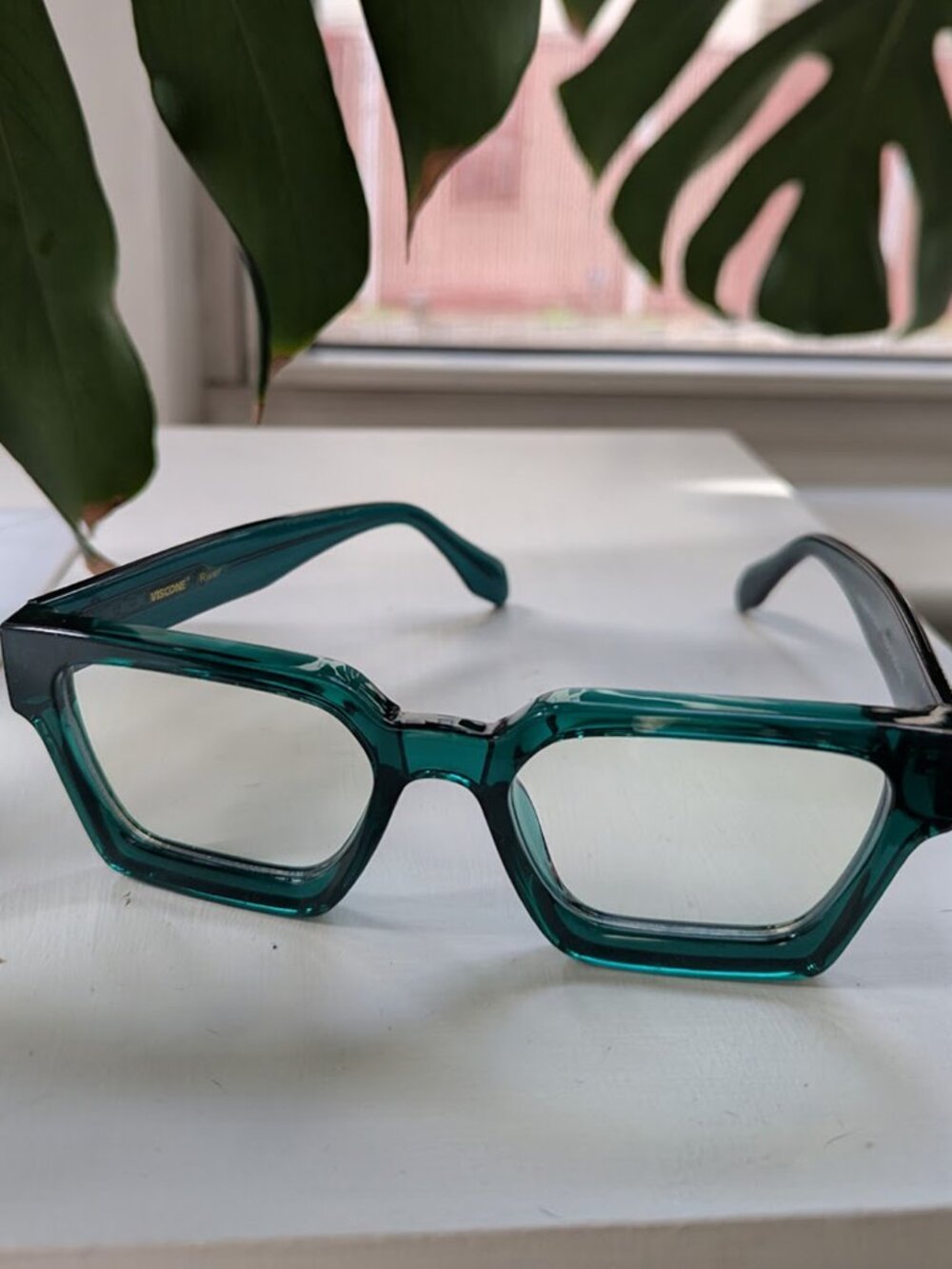 NWOT Chunky Green Frame Blue Light Blocking Glasses with Case